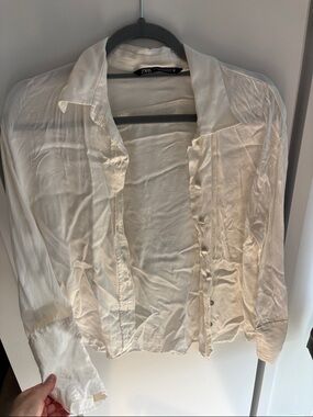 ZARA Cream Button-Front silk Shirt